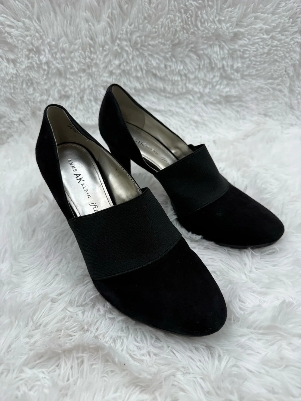 Anne Klein iflex Pumps Size 10M Black Suede Elastic Band Pointed Toe Pumps
